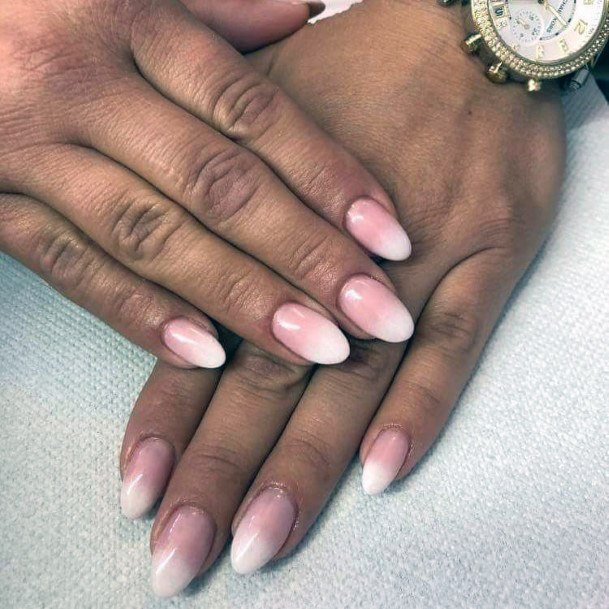 Almond Shaped White Ombre Nails Women