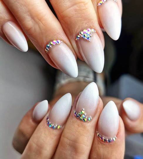 Dazzling Stones And White Ombre Nails Women