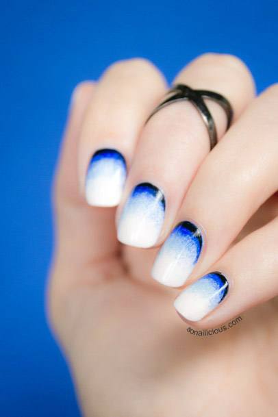 Dark Blue And White Ombre Nails Women