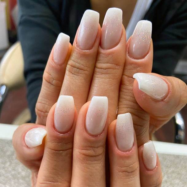 Lightly Glittering Whitish Ombre Nails Women