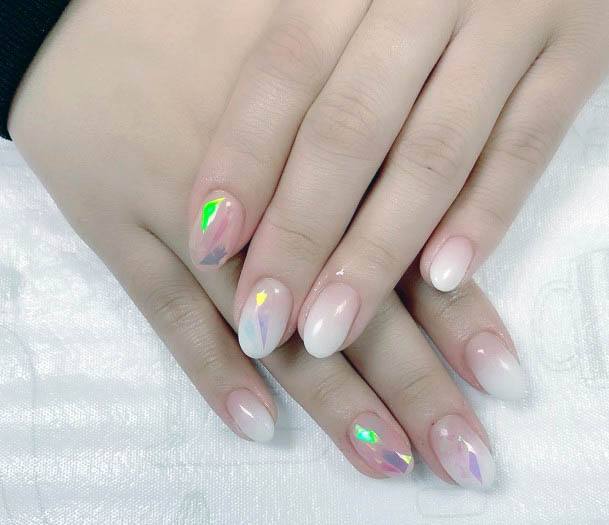Rainbow Shine White Ombre Nails Women