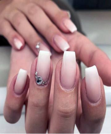 Rhinestones And White Ombre Nails Women
