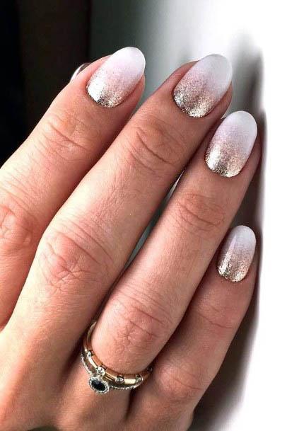 Silver Glitter On White Ombre Nails Women