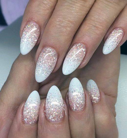 Sparkling White Ombre Nails Women