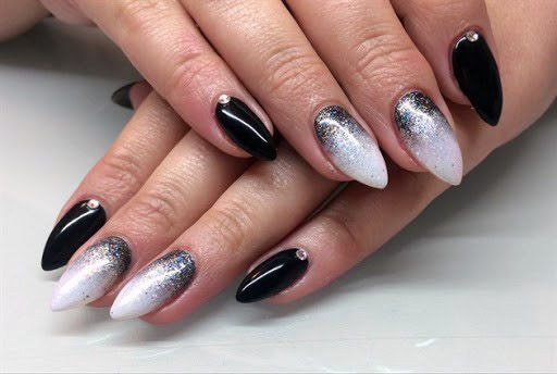 Shiny White And Black Ombre Nails Women