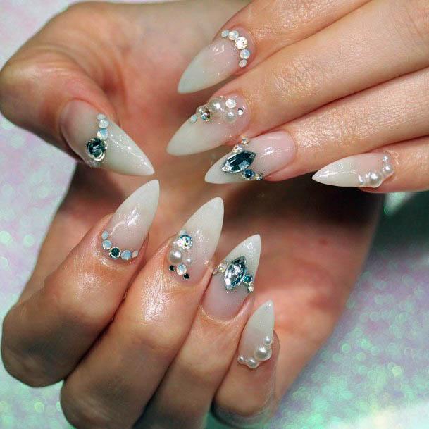 White Ombre Nails With Carpet Of Sparkles Women