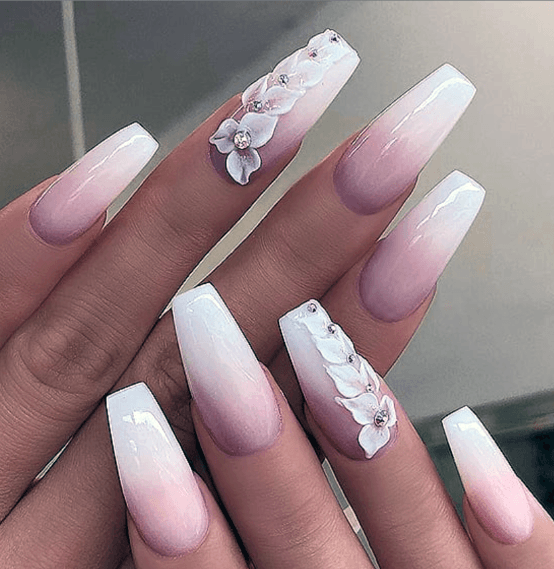 Bejewelled White Ombre Nails Women