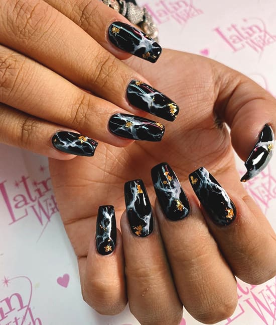black marble nail art idea