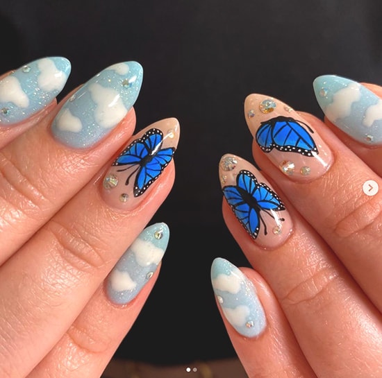 butterfly cloud nail art idea