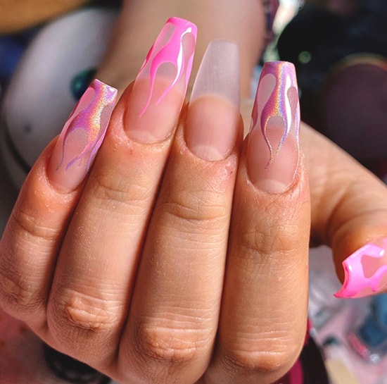 flames pink spring nail art idea