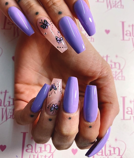lilac butterfly nail art design idea