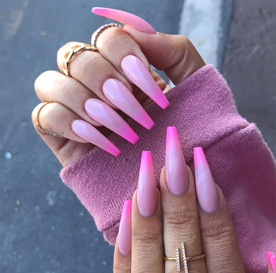 nude to neon pink ombre nail art