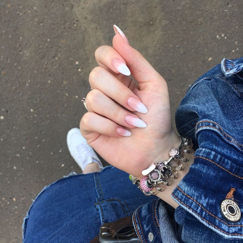 almond manicure milky white nail polish