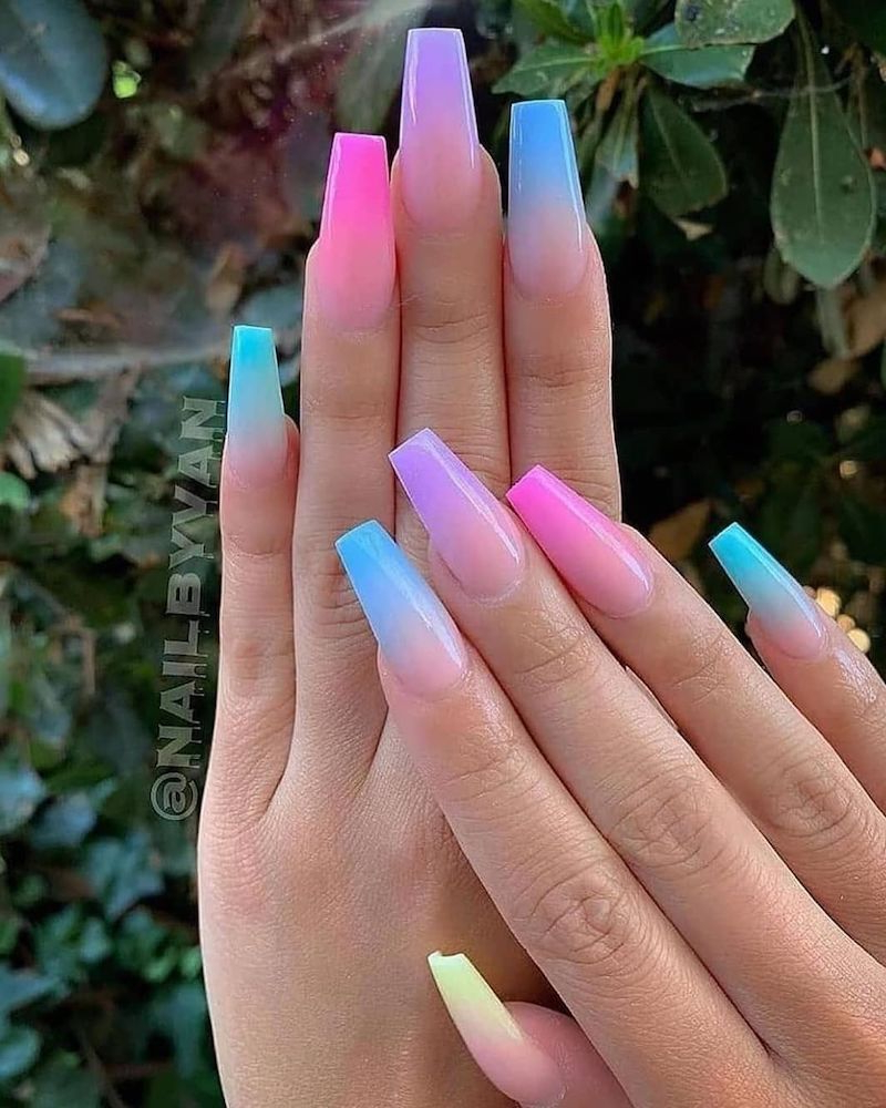 rainbow manicure baby boomer nails details