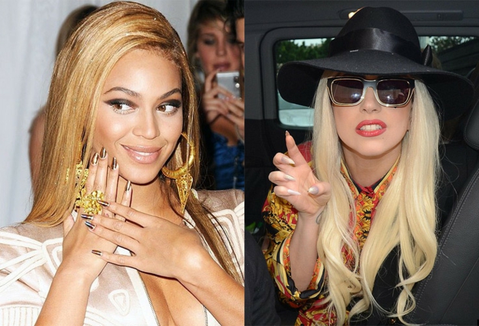 gel-unghie-Beyonce-unghie-mandorla-Lady-Gaga-stiletto-colori-forti-vivaci-color-beige