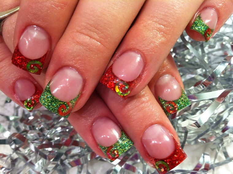 christmas-nails-french-red-green