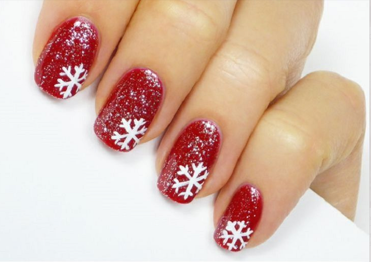 red-christmas-nails-snowflake-white