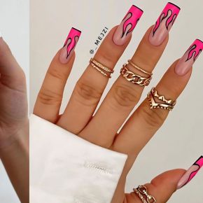 70 Trendy Summer Nail Colours & Designs : Hot Pink Flame Tip Nails