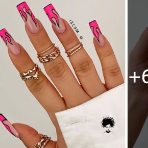 69 Trendy Winter Nail Colours & Designs : Hot Pink Flame Tip Nails