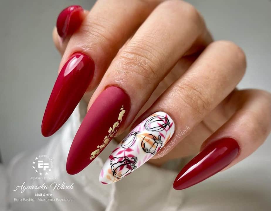 burgundy nails acrylic design